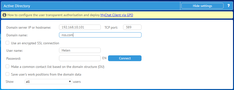 Active Directory settings