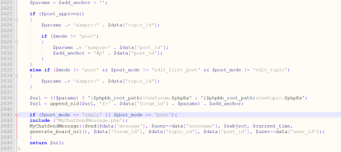 file code function_posting.php for integration of phpbb and MyChat