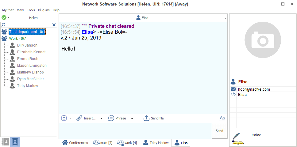 MyChat Client bot's greetings