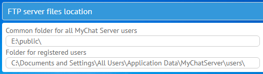 Choosing folders for storing FTP files on MyChat Server