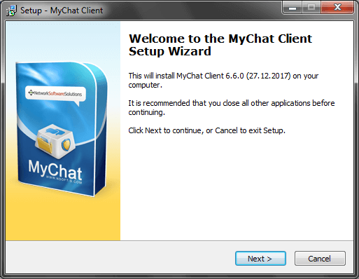 MyChat Client setup wizard first window MyChat Client setup wizard first window