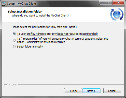 MyChat Client installation folder selection MyChat Client installation folder selection