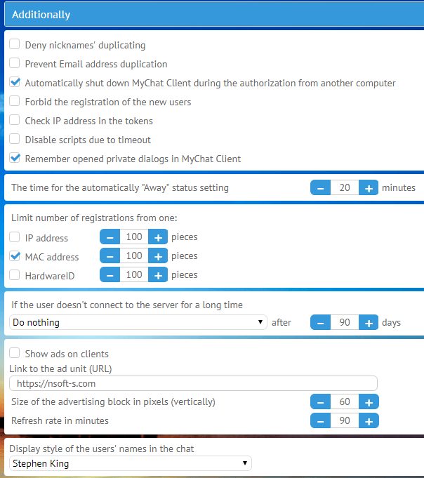 &nbsp;MyChat Server additional settings