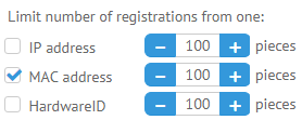 Limitation on registration from the same IP/MAC/HardwareID address