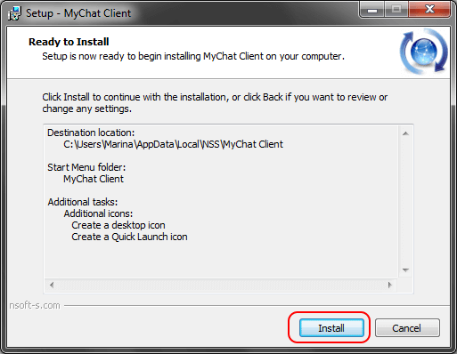 Quick MyChat Client installation on Windows, second step Quick MyChat Client installation on Windows, second step